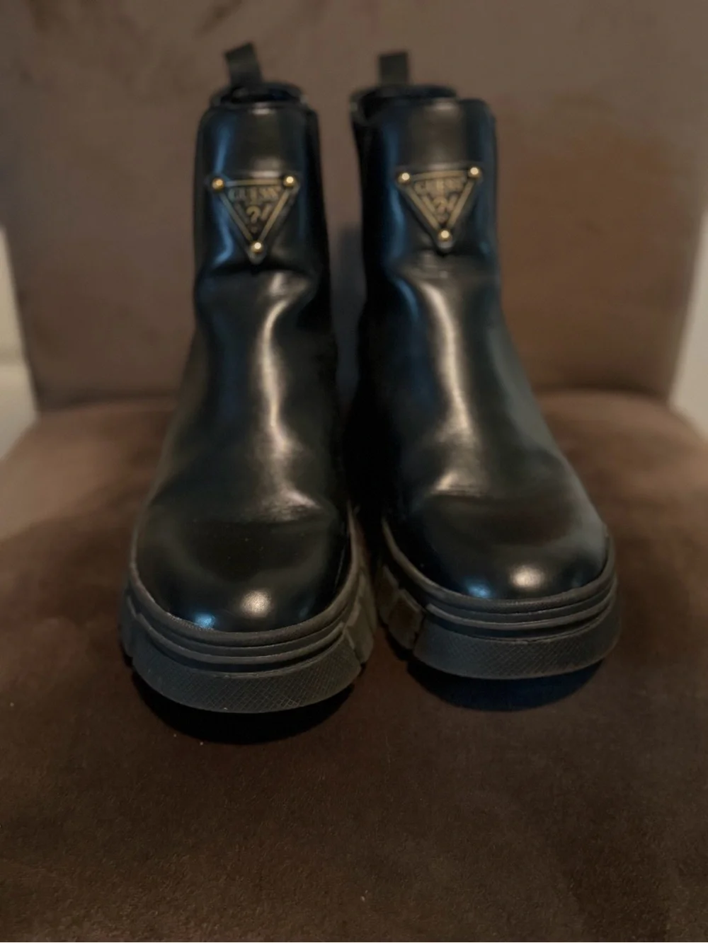 Guess Black Leather Chukka Boots with Branded Plaque